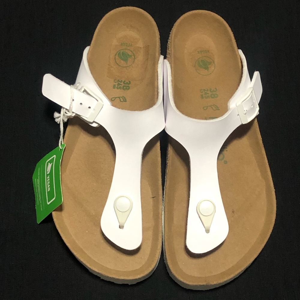 Papillio White T-Strap Cork-Style Footbed Sandals